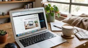 לפטופ עם כוס קפה